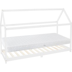 Kinderbed met dak en lattenbodem 90x200 cm White Pine ML Design