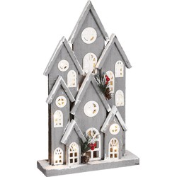 House of Seasons Huis Decoratief Object - 26x8x43 cm - Hout - Grijs