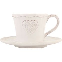 Clayre & Eef Kop en schotel  220 ml Beige Keramiek Rond Hart Servies