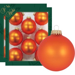 16x Oranje matte kerstboomversiering kerstballen van glas 7 cm - Kerstbal