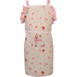 Clayre & Eef Keukenschort Kinderen  48x56 cm Beige Roze Katoen Notenkraker Kookschort