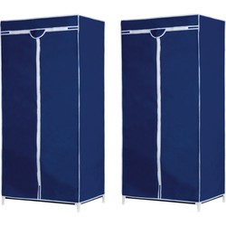Set van 2x stuks tijdelijke mobiele kledingkasten/garderobekasten blauw met rits 160 cm - Campingkledingkasten