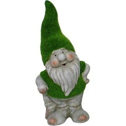 Gerimport Tuinkabouter beeldje - Dwarf Manuel - Polystone - grasgroene muts - 32 cm - Tuinbeelden