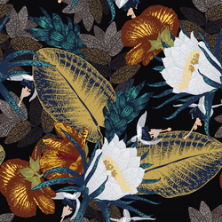 Vliesbehang - Bloemen Geel Zwart Groen - Medium Print - 300x250cm - House of Fetch