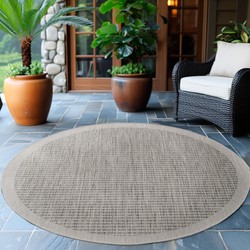 Rond Binnen & Buiten vloerkleed - Riza - Kader Motief - Grijs - 120 cm Ø rond