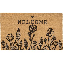 Clayre & Eef Deurmat  75x45 cm Bruin Zwart Kokosvezel Pvc Rechthoek Bloemen Welcome Kokosmat