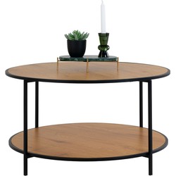Vita Coffee Table - Round coffee table with black frame and oak look tops Ã˜80x45 cm