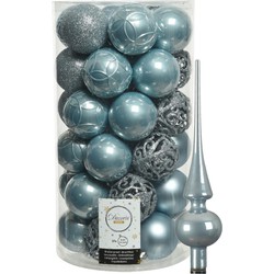 37x stuks kunststof kerstballen 6 cm incl. glanzende glazen piek lichtblauw - Kerstbal