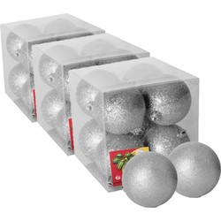 24x stuks kerstballen zilver glitters kunststof 7 cm - Kerstbal