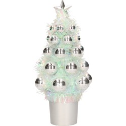 Mini kunst kerstboompje zilver met kerstballen 19 cm - Kunstkerstboom