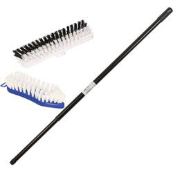 3-Delige kunststof schrobborstel set zwart/wit/blauw met telescoopsteel 130 cm - Schrobborstels