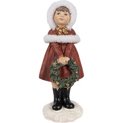 Clayre & Eef Beeld Kind 13 cm Rood Polyresin Kerstfiguren