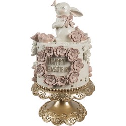 Clayre & Eef Decoratie Beeld Taart Ø 18x32 cm Wit Roze Kunststof