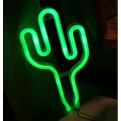 Groenovatie LED Neon Wandlamp "Cactus", Op Batterijen en USB, 27x15x2cm, Groen