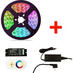 Groenovatie RGB LED Strip Set, 5 Meter, 14.4 Watt/meter, Waterdicht IP65, Met Adapter & Touch Afstandsbediening