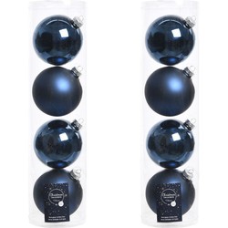 Tubes met 8x donkerblauwe kerstballen van glas 10 cm glans en mat - Kerstbal