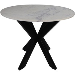 HSM Collection-Ronde Eettafel Marmer-90x90x76-Wit/Zwart-Marmer/Metaal