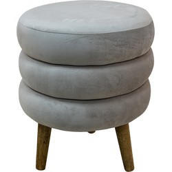 Clayre & Eef Poef  Ø 38x44 cm Grijs Velours Hout Rond Hocker