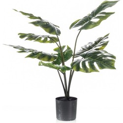 Kantoorplanten groene Monstera/gatenplant kunstplanten 60 cm met zwarte pot - Kunstplanten