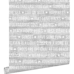 ESTAhome behang zomerse quotes grijs - 53 cm x 10,05 m - 148638