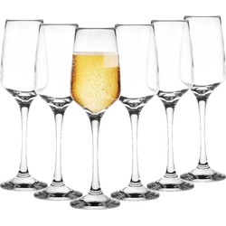 Glasmark Champagneglazen/prosecco - Flutes - transparant glas - 6x stuks - 210 ml - Champagneglazen