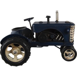 Clayre & Eef Decoratie Miniatuur Tractor 25x15x18 cm Blauw Ijzer Miniatuur Tractor