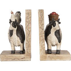 Clayre & Eef Boekensteunen Set van 2 Koe 17x10x14 cm Bruin Kunststof