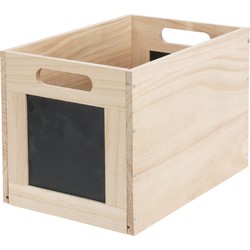 Opbergmand/kist met krijtvlakken - hout - L30 x B20 x H20 cm - lichtbruin - kast organizer - Opbergkisten