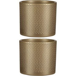 Mica Decorations Bloempot - 4x - goud - relief - keramiek - 13 x 12 cm - Plantenpotten