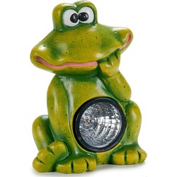 Ibergarden Tuinbeeld Solar lamp kikker - keramiek - 19x28 cm - groen - Lichtgevende dieren - Tuinbeelden