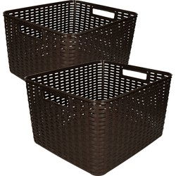 Set van 5x stuks opbergboxen/opbergmandjes rotan donkerbruin kunststof - Opbergbox