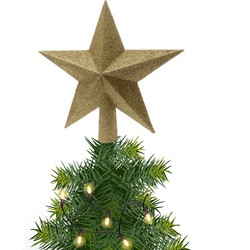Kerstboom piek kunststof goud glitter 19 cm - kerstboompieken