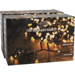 Set van 2x stuks kerstverlichting goud 700 lampjes 1400 cm - Kerstverlichting kerstboom