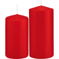 Stompkaarsen set van 2x stuks rood 12 en 15 cm - Stompkaarsen