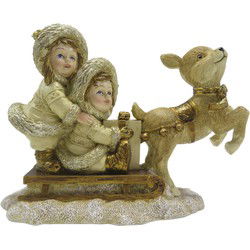 Clayre & Eef Beeld Kinderen 12 cm Goudkleurig Polyresin