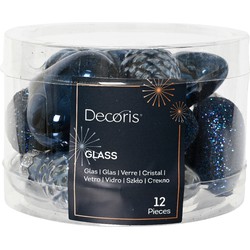 Figuur glas l2b4h4 cm blauw ass 12st kerst