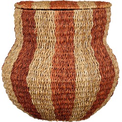 Mica Decorations Tacoma Opbergmand met Deksel - H47 x Ø50 cm - Jute - Oranje