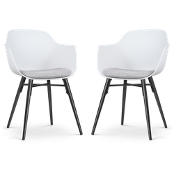 Nova-Liz eetkamerstoel wit met lichtgrijs zitkussen - zwart onderstel - set van 2