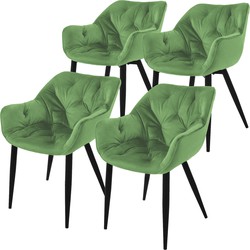 Eetkamerstoel set van 4 Grote ruitvormige quilting met rugleuning en armleuningen Sage Keukenstoel met microvezel fluwelen bekleding ML design