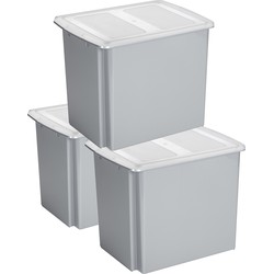 Sunware - Set van 3x opslagbox kunststof 45 liter lichtgrijs 45 x 36 x 36 cm met deksel - Opbergbox