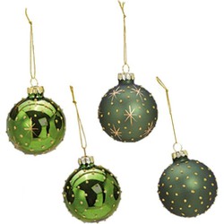 12x stuks luxe gedecoreerde glazen kerstballen groen 6 cm - Kerstbal