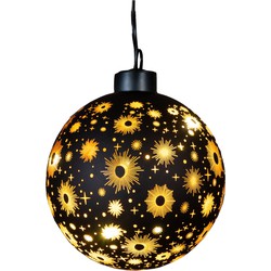 Anna Collection bal/kerstbal - glas - zwart- LED verlichting - D10 cm - kerstverlichting figuur