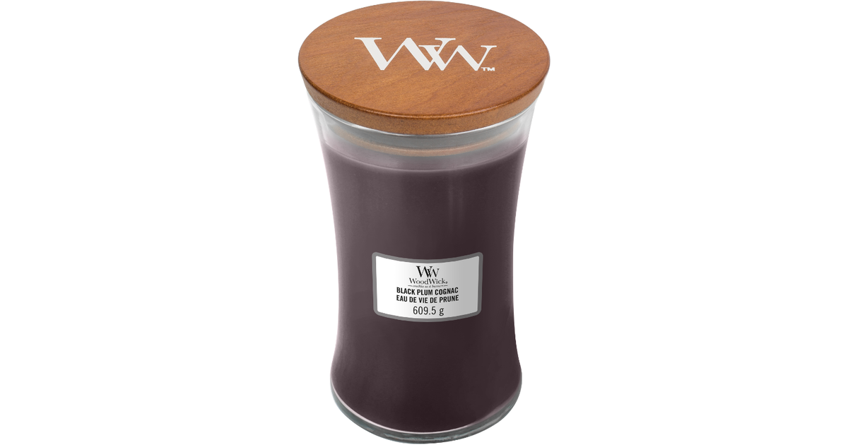 Woodwick Black Plum Cognac kaars groot