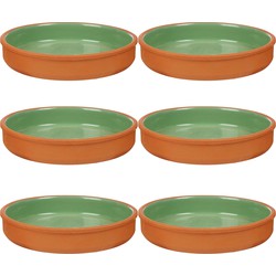 6x stuks tapas/hapjes serveren/oven schaal terracotta/groen 23 x 4 cm - Snack en tapasschalen