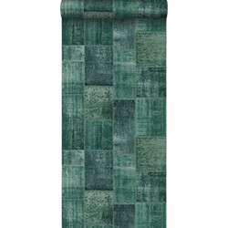 ESTAhome behang Marrakech kelim patchwork tapijt smaragdgroen