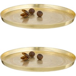 Set van 2x stuks rond kaarsenbord/kaarsenplateau goud gehamerd metaal 21 cm - Kaarsenplateaus