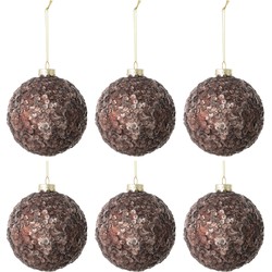 J-line - Doos Van 6 Kerstballen Paillettensuiker Mat Glas Donker Bruin Small - 8x8x8cm