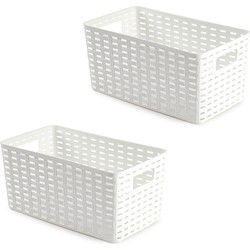 PlasticForte Opbergmand Kastmand - 6x - rotan kunststof - wit - 5L - Opbergbox