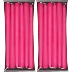 24x Lange kaarsen fuchia roze 25 cm 8 branduren dinerkaarsen/tafelkaarsen - Dinerkaarsen