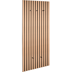 MIRRORS AND MORE MISOU Kapstok - Wandpanelen - Wandkapstok - Akoestische panelen - Wanddecoratie - Lattenwand - Garderobe met 5 haken - Eiken Bruin - MDF - Vilt - 125x50cm - GRACE